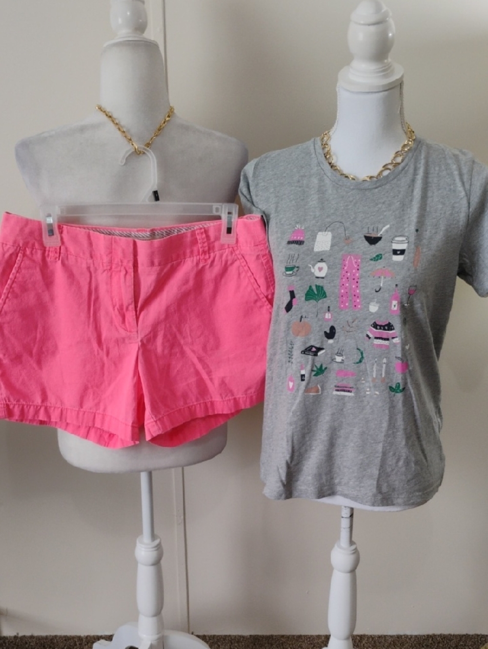 J. Crew Gray Graphic Short Sleeve Tee with Pink Accents
